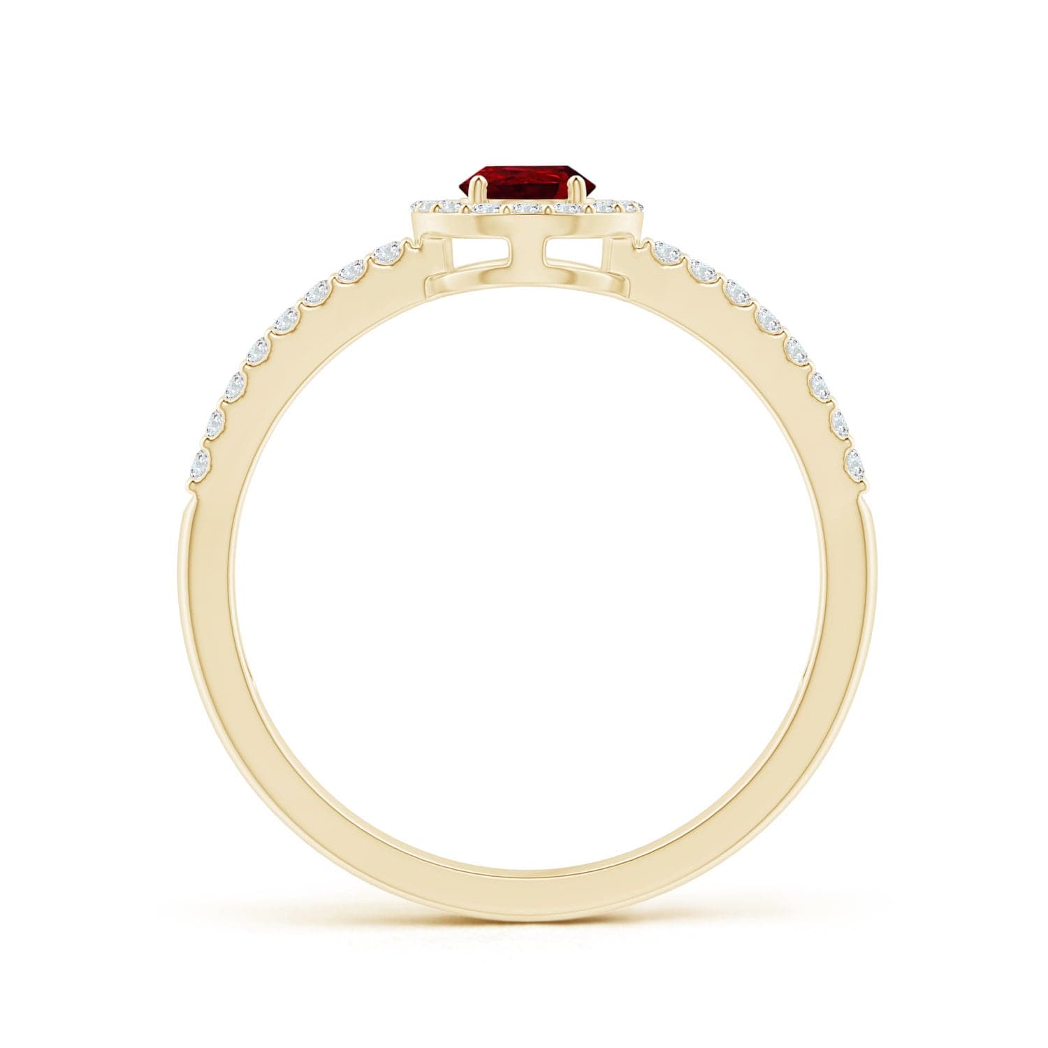 Pear Ruby and Diamond Halo Split Shank Ring image 2